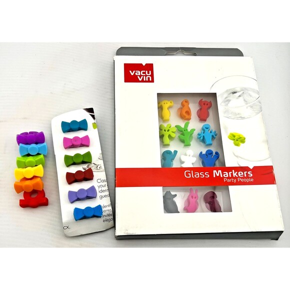 NIB Vacu Vin 12pc Glass Markers Monster Party People + Wine Charms 12pc Rainbow - Picture 1 of 6